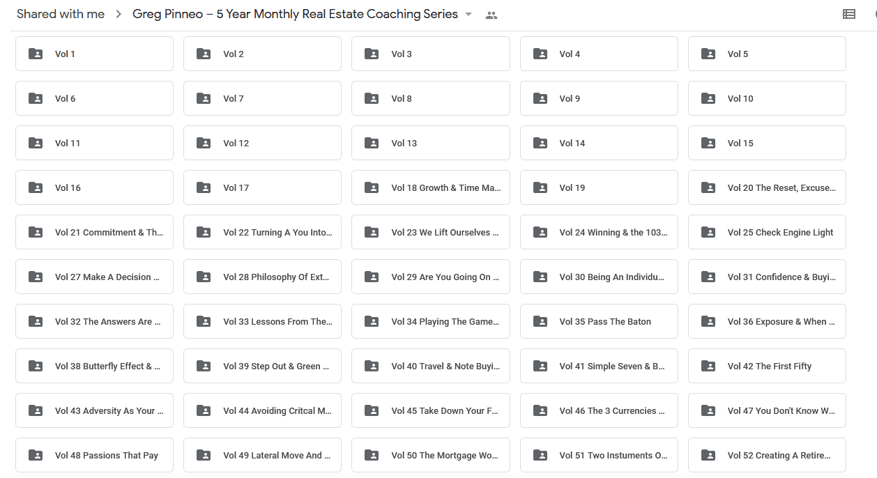Greg Pinneo - 5 Year Monthly Real Estate Coaching Series